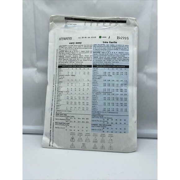 Butterick Sewing Pattern B4593 Girls 6 Above Knee A-Line Skirts Size 7 8 10 2005 - Picture 2 of 5